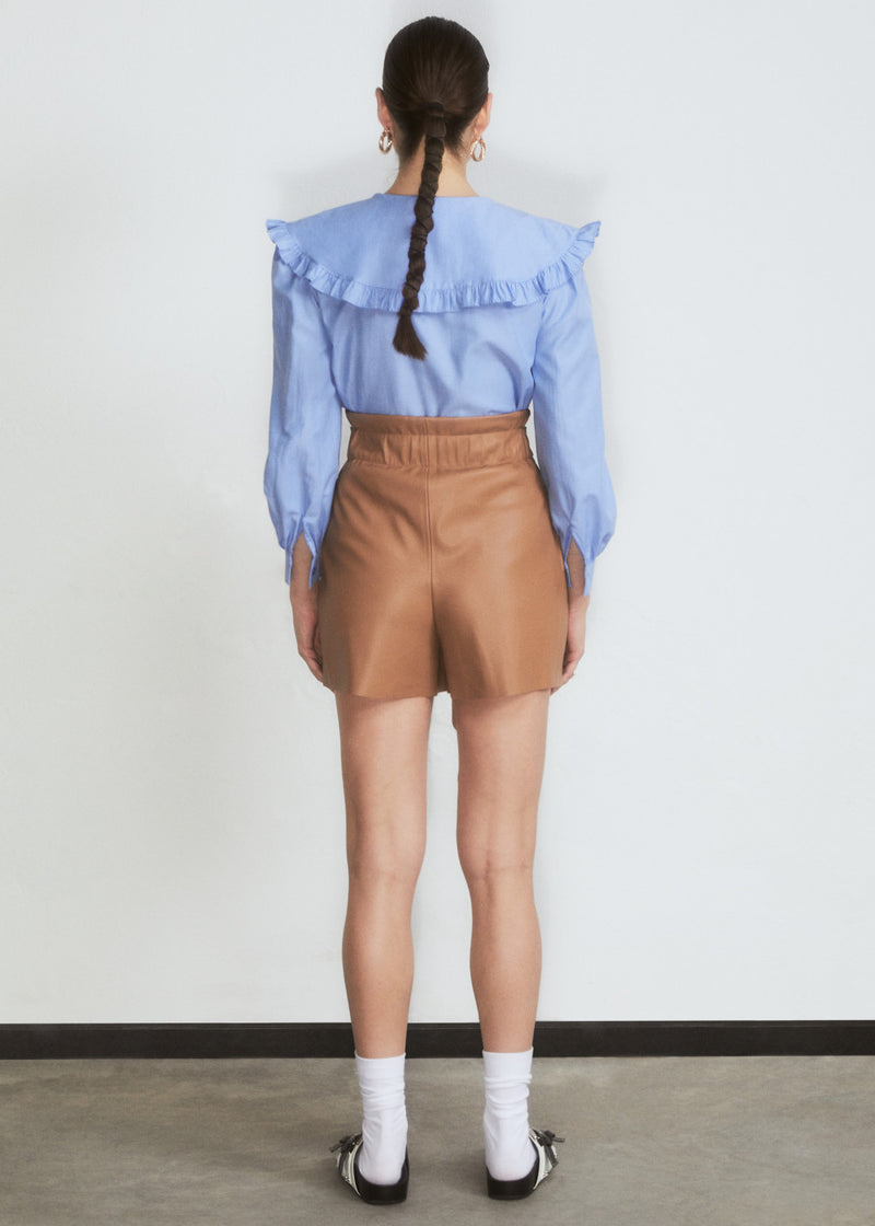 Camel Faux Leather Belted Short